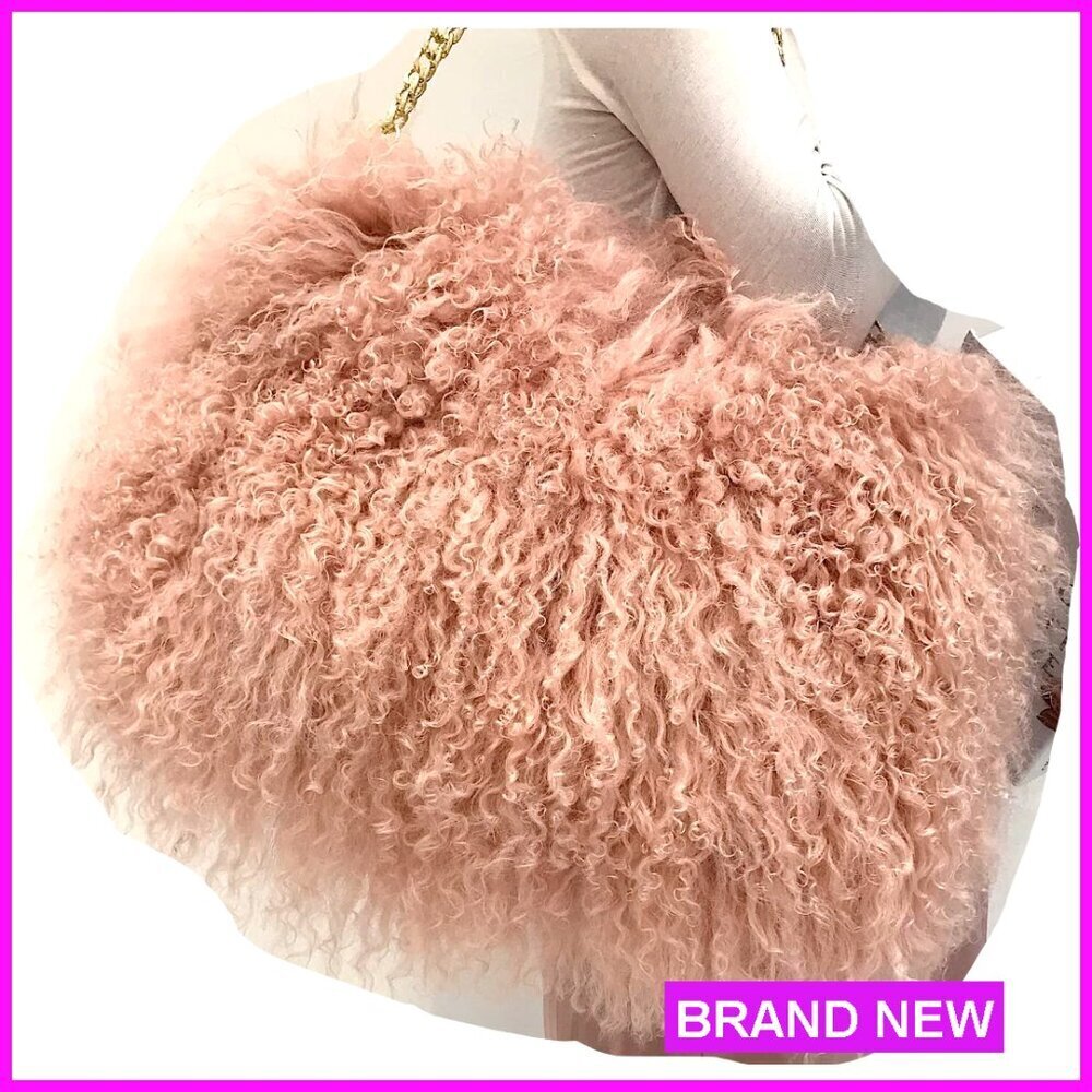 Luxury Real Mongolian Lamb Fur Handbag Shoulder Bag Clutch Women